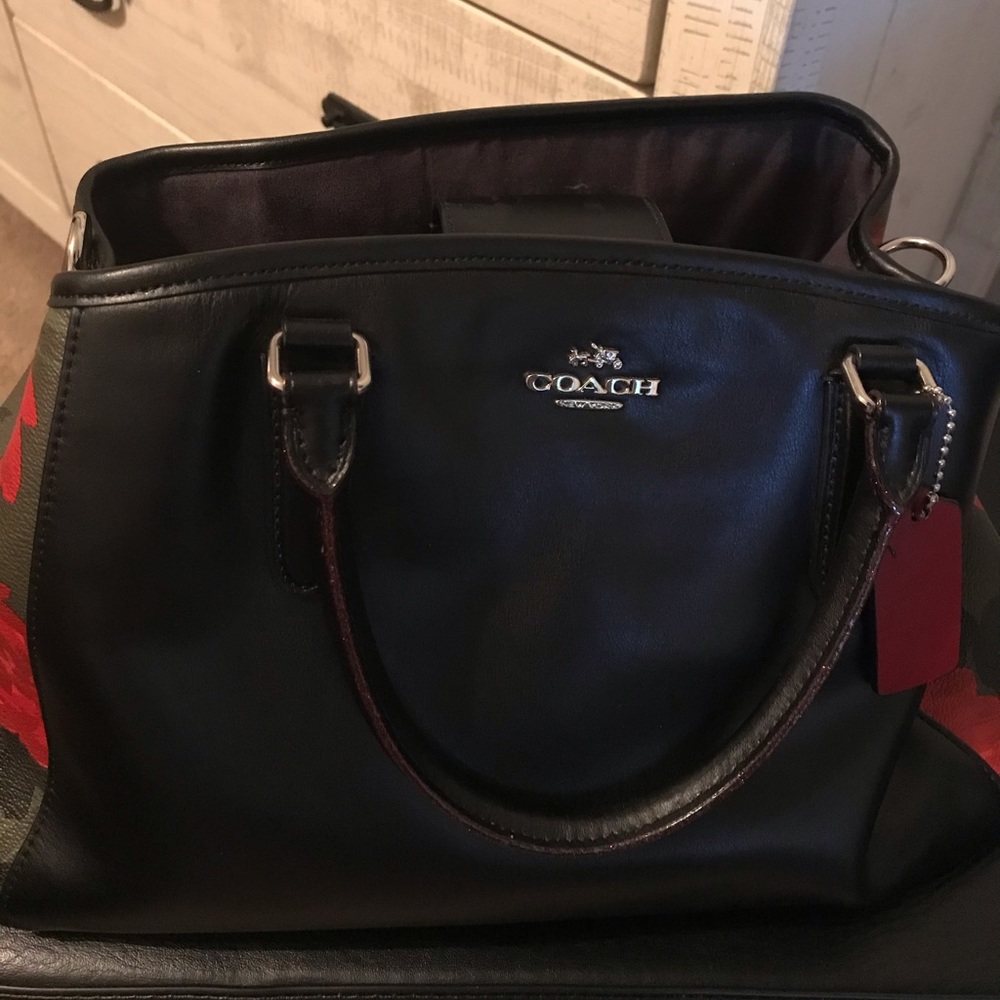 Camo Floral Red, Green and Black Rose Coach Bag - Picture 6 of 7